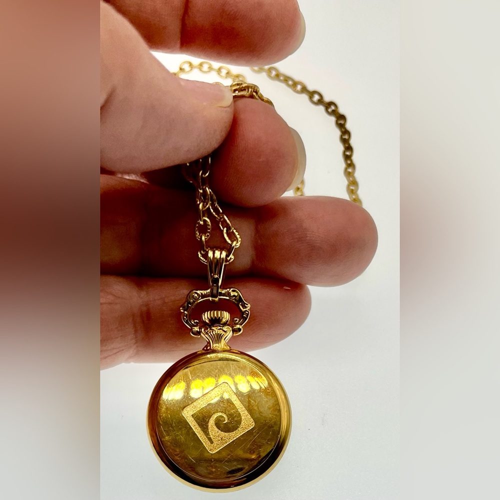 Vintage Pierre Cardin Gold Tone Mechanical Pocket Watch Rope Chain Necklace - Picture 6 of 6